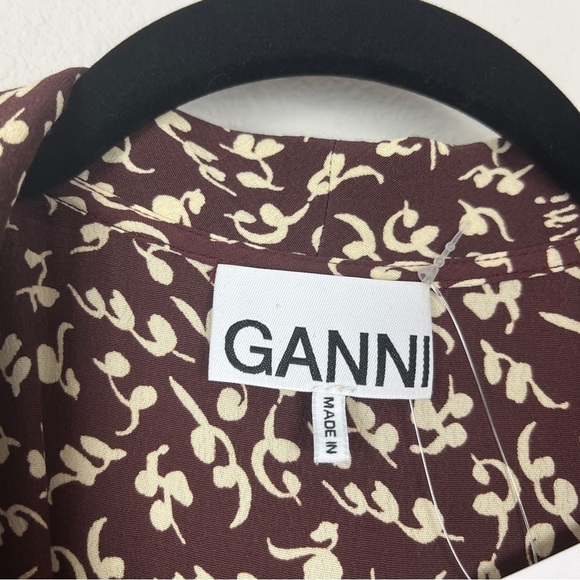 Ganni Printed Crepe Wrap Dress Decadent Chocolate - Picture 10 of 12